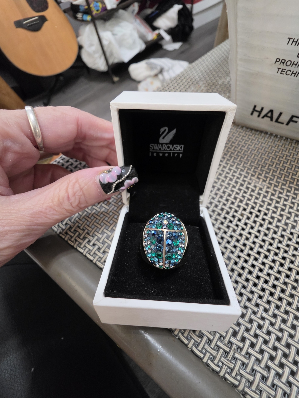 Authentic Swarovski "Chic" Multi-Blue Crystal Dome Cocktail Ring - Authentic
